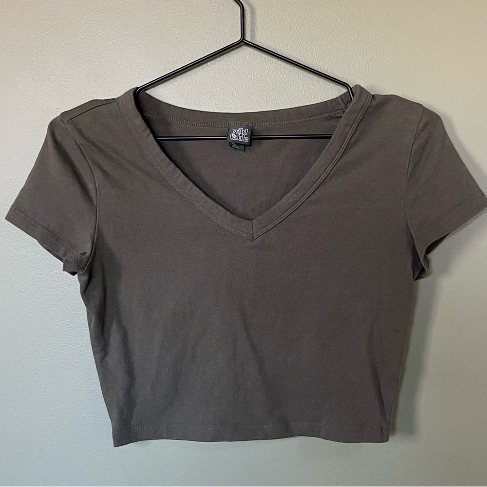 Women's V-Neck Crop Top - Dark Brown
